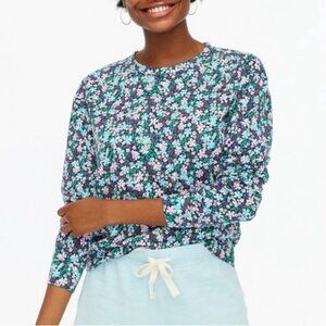 J. Crew Floral French Terry Sweatshirt Size L Blue Green NWOT